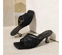 Modische und elegante Damen Peep-Zehen High Heel Schuhe, Damen Schwarz, Weiß, Blumen, Spitzen Muster Stiletto Slide Sandalen, Frühling/Sommer Neuheite