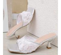Modische und elegante Damen Peep-Zehen High Heel Schuhe, Damen Schwarz, Weiß, Blumen, Spitzen Muster Stiletto Slide Sandalen, Frühling/Sommer Neuheite