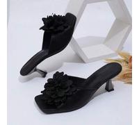 Modische und elegante Damen Peep-Zehen High Heels, Damen Schwarz, Weiß, Blumen, Spitze Muster Stiletto Slide Sandalen, Frühling/Sommer Neuheiten, geei