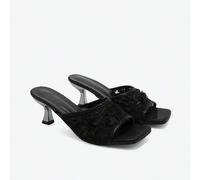 Modische und elegante Damen Peep-Zehen High Heels, Damen Schwarz, Weiß, Blumen, Spitzen Muster Stiletto Slide Sandalen, Frühling/Sommer Neuheiten, gee