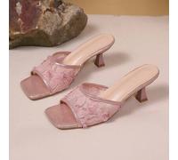 Modische und elegante Peep-Zehen High Heels für Damen, Damen Schwarz, Weiß, Blumen, Spitze Muster Stiletto Slide Sandalen, Frühling/Sommer Neu, geeign