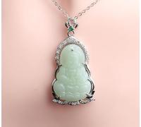 Modischer 925er Silber AAA Zirkon mit Diamant besetzter Guanyin Jade Anhänger Natürlicher Achat Jade Quan Yin Göttin Anhänger Guan Yin Perlenkette Jadestein Kuan Yin Chinesisches Feng Shui Amulett