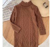 Modischer Damen Elegant Lässig vielseitiger brauner Zopfstrick Langarm Pullover, süßer Herbst und Winter Pullover Kleid elegant und niedlich gestrickt