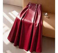 Modischer & eleganter A-Linien Doppelreiher Lederrock für Damen