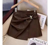 Modischer, eleganter und vielseitiger Damen-Lederrock mit asymmetrischer Metallschnallen-Verzierung für Partys