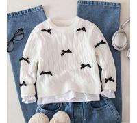 Modischer, lässiger Strickpullover mit Schleife für junge Mädchen, Herbst-/Winterkleidung, 2 Stücke Set, süßer Vintage-Stil, Langarmshirt für Kleinkin