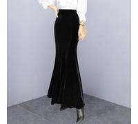 Modischer langer Meerjungfrauen-Rock für Damen aus weichem Samtstoff für den täglichen Gebrauch (3XL Schwarz)