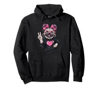 Modischer Mops mit rosa runden Brillenschleifen, Peace-Zeichen, Pfote Pullover Hoodie