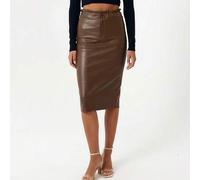 Modischer olivgrüner Damen-Lederrock aus PU im Bleistiftrock-Bodycon-Stil mit Reißverschluss und Schlitzdetails, nicht dehnbar, Midi-Länge für einen e