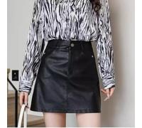 Modischer PU-Lederrock für Frauen 2025 Frühling Aline Stil, hohe Taille Slim Fit Kurzer Rock (2XL Schwarz)