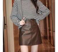 Modischer PU-Lederrock für Frauen 2025 Frühling Aline Stil, hohe Taille Slim Fit Kurzer Rock (S Kaffee)