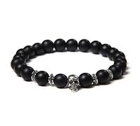 Modischer Tigeraugen-Stein, Perlen, Damen, natürlicher Lavastein, Vulkanstein, Punk, Skelett, Totenkopf-Schmuck, 23 cm, Edelstahl, Achat