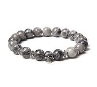 Modischer Tigeraugen-Stein, Perlen, Damen, natürlicher Lavastein, Vulkanstein, Punk, Skelett, Totenkopf-Schmuck, 17 cm, Edelstahl, Achat