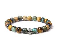 Modischer Tigeraugen-Stein, Perlen, Damen, natürlicher Lavastein, Vulkanstein, Punk, Skelett, Totenkopf-Schmuck, 19 cm, Edelstahl, Achat