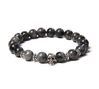 Modischer Tigeraugen-Stein, Perlen, Damen, natürlicher Lavastein, Vulkanstein, Punk, Skelett, Totenkopf-Schmuck, 17 cm, Edelstahl, Achat