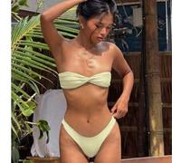 Modischer trägerloser Bikini für Damen mit Twist-Knoten, hoher Taille und Tanga-Schnitt, Badeanzug für Urlaub, Strand und Sommer