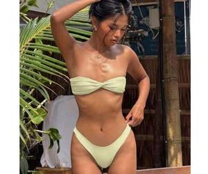 Modischer trägerloser Bikini für Damen mit Twist-Knoten, hoher Taille und Tanga-Schnitt, Badeanzug für Urlaub, Strand und Sommer