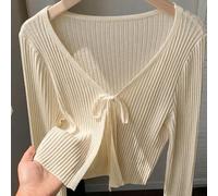 Modischer vielseitiger sanfter Stil Minimalismus einfach romantisch All-Match Bindung gerippter Langarm Strick-Cardigan Date Brunch Beige Herbst, Herb