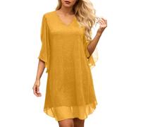Modisches Abendkleid mit Pailletten Cape V-Ausschnitt Schlitzärmeln Taillengürtel für Elegante Anlässe