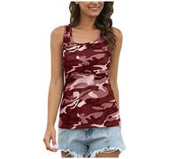 Modisches ärmelloses T-Shirt Camouflage Tops O-Neck Weste Damen Damenbluse Damen Bluse Elegant Sexy (Wine, L)