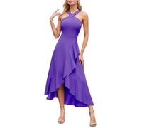 Modisches Ballkleid für Damen Elegantes Partykleid mit Einfarbigem Saum Perfektes Abendkleid für Besondere Anlässe (Purple, M)