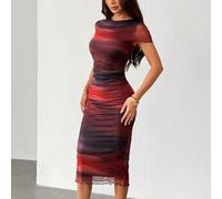 Modisches Damen Mesh-Kleid mit Kurzarm und Muster, Frühlings-/Sommer-Damenkleidung, Sommerkleidung für die Arbeit, Midi-Kleid für Strandparty, Abschlu