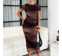 Modisches Damen Mesh-Kleid mit Kurzarm und Muster, Frühlings-/Sommer-Damenkleidung, Sommerkleidung für die Arbeit, Midi-Kleid für Strandparty, Abschlu