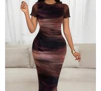 Modisches Damen Mesh-Kleid mit Kurzarm und Muster, Frühlings-/Sommer-Damenkleidung, Sommerkleidung für die Arbeit, Midi-Kleid für Strandparty, Abschlu