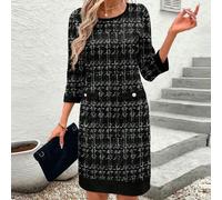 Modisches Damen-Minikleid für Herbst/Winter, kariert, Hahnentrittmuster, Tweed, schwarz-weiß, Blazer, Weihnachten