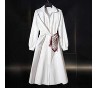 Modisches einfarbiges neues Schal-Patchwork-Hemdkleid, komplett weiße Kleidung für Universität und Herbst, Damenmode