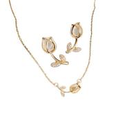 Modisches, elegantes, niedliches Opal-Rosen-Ohrstecker-Set für Damen, zarte Mikro-Pavé-Zirkonia-Halskette, Mädchen, Party, Hochzeit, Schmuck-Set, geschickt und professionell