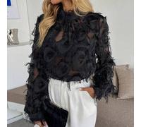 Modisches, flauschiges Langarmshirt für Damen, Herbst/Winter. Ein vielseitiges und stilvolles schwarzes Langarmshirt für Herbst und Winter. Gefertigt