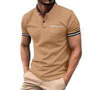 Modisches, gestreiftes Poloshirt für Herren, lässig, Stehkragen, kurzärmelig, Poloshirt, Knopfleiste, Sommer-Polo-Tops, bequemes Sport-T-Shirt, Business, Arbeit, Poloshirts für den Alltag, khaki, M