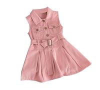 Modisches Jeanskleid ohne Ärmel, für Mädchen, süßes Plissee-Kleid mit Gürtel, niedlich und elegant, leicht, bequem, Rosa, 3-4 Jahre