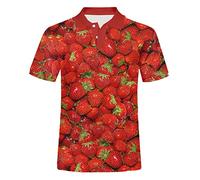 Modisches Poloshirt für Herren, Obst, Erdbeere, 3D-Druck, kurze Ärmel, Sommer, lässige Herrenbekleidung, erdbeere, XL