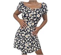 Modisches Sling-Kleid für Damen mit quadratischem Kragen, Puffärmeln, Damenkleidern, Gänseblümchen-Blumendruck, Rock, kurzen Kleidern