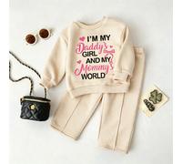 Modisches und bequemes 2-teiliges Set für Mädchen mit bedrucktem Langarm-Sweatshirt und weiten Hosen