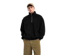Modisches URBAN CLASSICS Herren Teddy-Fleece Sweatshirt – Oversized Pullover mit Half-Zip & Stehkragen in Schwarz M