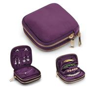 Modixun 2-stufiges Reise-Schmucketui, luxuriöses weiches Samt-Schmuckbeutel, kleine Organizer-Tasche mit 11 Fächern für Armbänder, Ohrringe, Ringe, Geschenk für Frauen, kratzfest (Pflaumenlila)