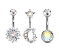MODRSA 14G 10mm Bauchnabelpiercing, Edelstahl mit AB-Strass