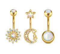 MODRSA 14G 10mm Bauchnabelpiercing, Edelstahl mit AB-Strass