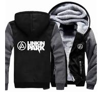 MODRYER Fleecejacke Mit Kapuze Für Herren Warm Hoodie Jacke Für Linkin Park Kapuzenpullover Reißverschluss Winterjacken Outdoor Winddichte Fleece Sweatjacke Kapuzenjacke,Black Grey-M