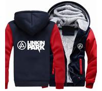 MODRYER Fleecejacke Mit Kapuze Für Herren Warm Hoodie Jacke Für Linkin Park Kapuzenpullover Reißverschluss Winterjacken Outdoor Winddichte Fleece Sweatjacke Kapuzenjacke,Red-XL