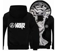 MODRYER Fleecejacke Mit Kapuze Für Herren Warm Hoodie Jacke Für Linkin Park Kapuzenpullover Reißverschluss Winterjacken Outdoor Winddichte Fleece Sweatjacke Kapuzenjacke,Black-XL
