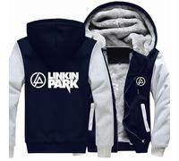MODRYER Fleecejacke Mit Kapuze Für Herren Warm Hoodie Jacke Für Linkin Park Kapuzenpullover Reißverschluss Winterjacken Outdoor Winddichte Fleece Sweatjacke Kapuzenjacke,Navy Blue-L
