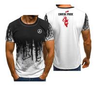 MODRYER Herren Fitness T-Shirt Für Linkin Park Sommer Kurzarm T-Shirts Mit Individuellem Logo Atmungsaktive Laufsport Oberteile Schnelltrocknendes Unterhemd,White-L