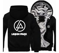MODRYER Herren Fleecejacke Mit Kapuze Für Linkin Park Sweatjacke Reißverschluss Kapuzenpullover Outdoor Warm Fleece Hoodie Kapuzenjacke Mit Fleecefutter,Black-XL