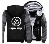 MODRYER Herren Fleecejacke Mit Kapuze Für Linkin Park Sweatjacke Reißverschluss Kapuzenpullover Outdoor Warm Fleece Hoodie Kapuzenjacke Mit Fleecefutter,Black Grey-XXL