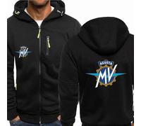 MODRYER Herren-Kapuzenpullover Für MV Agusta Durchgehender Reißverschluss Langärmelige Kapuzenpullover Lässige Pullover Hoodies Verdickte Thermo-Sportjacke,Black-M