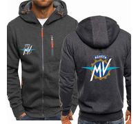 MODRYER Herren-Kapuzenpullover Für MV Agusta Durchgehender Reißverschluss Langärmelige Kapuzenpullover Lässige Pullover Hoodies Verdickte Thermo-Sportjacke,Grey-L